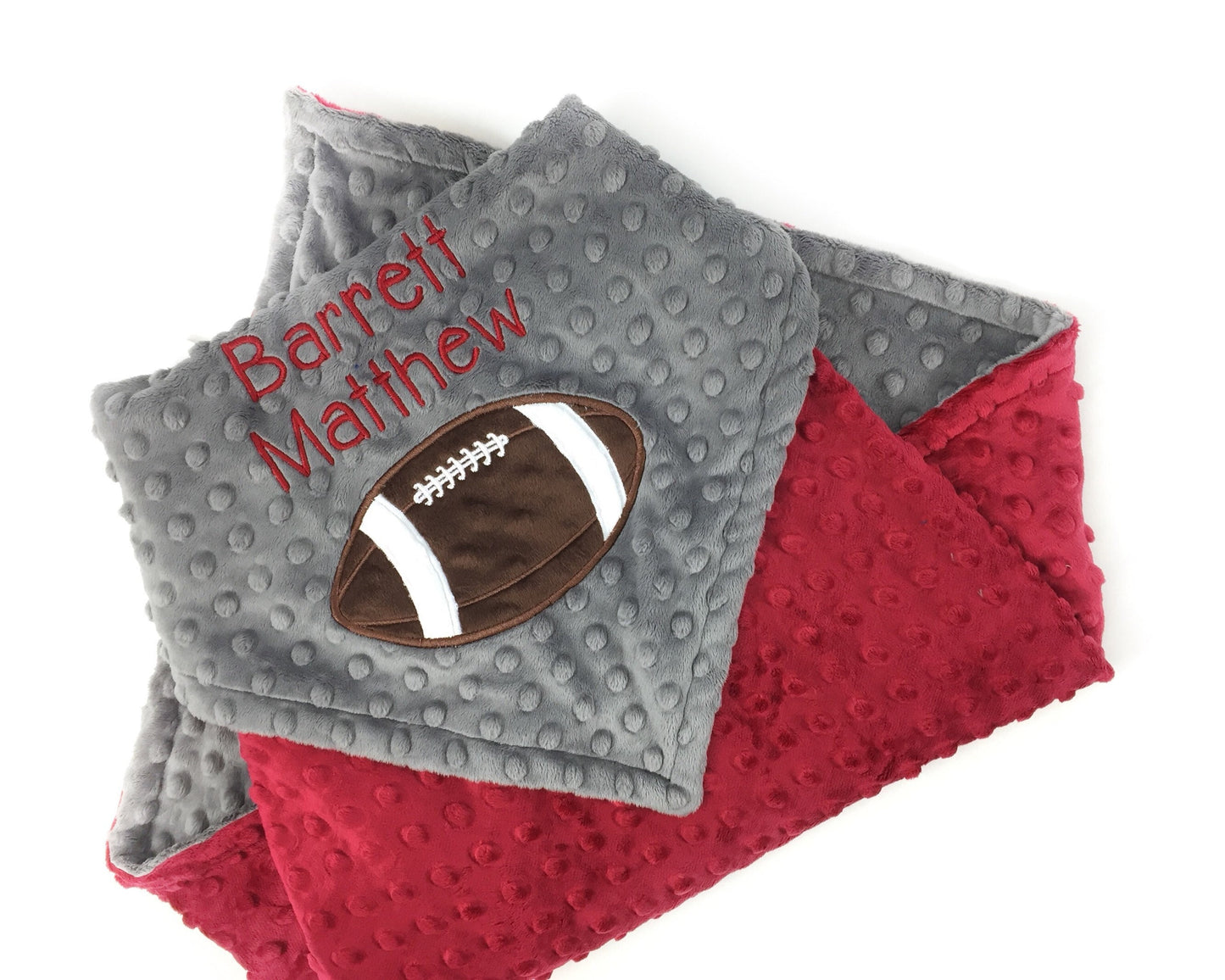 Personalized Football Blanket, Crimson Red and Gray Minky, Choose Your Team Colors, Baby Blanket, Toddler Blanket