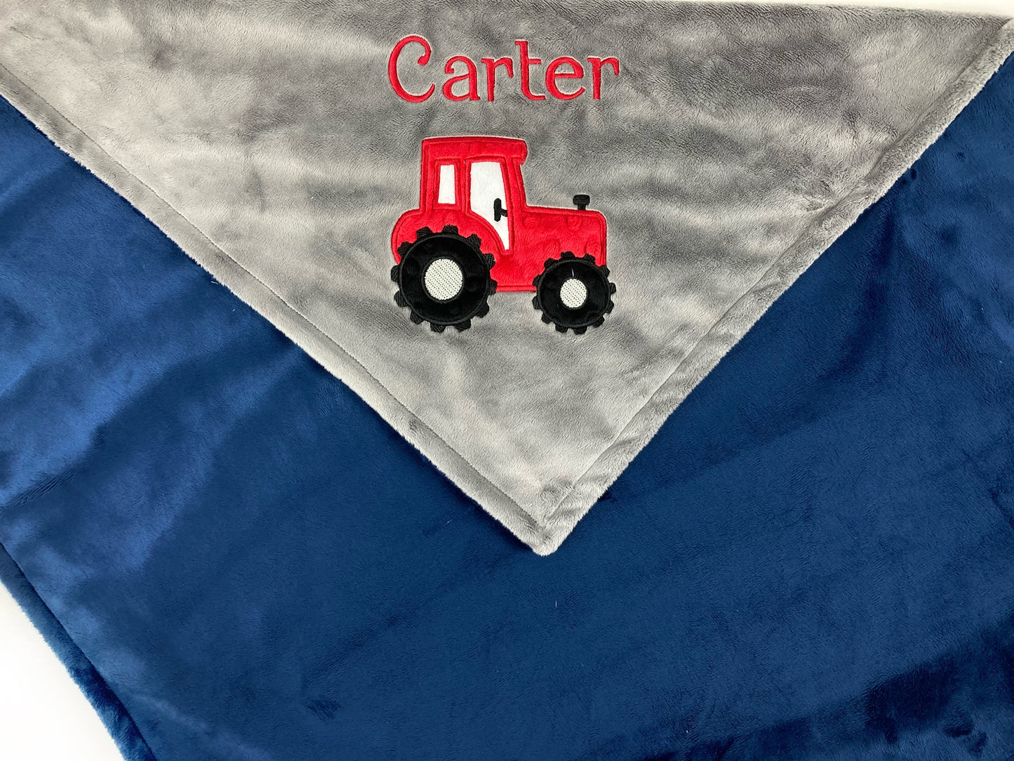 Personalized Tractor Blanket, Navy, Gray and Red, Personalized Blanket, Keepsake Gift for Newborn Baby