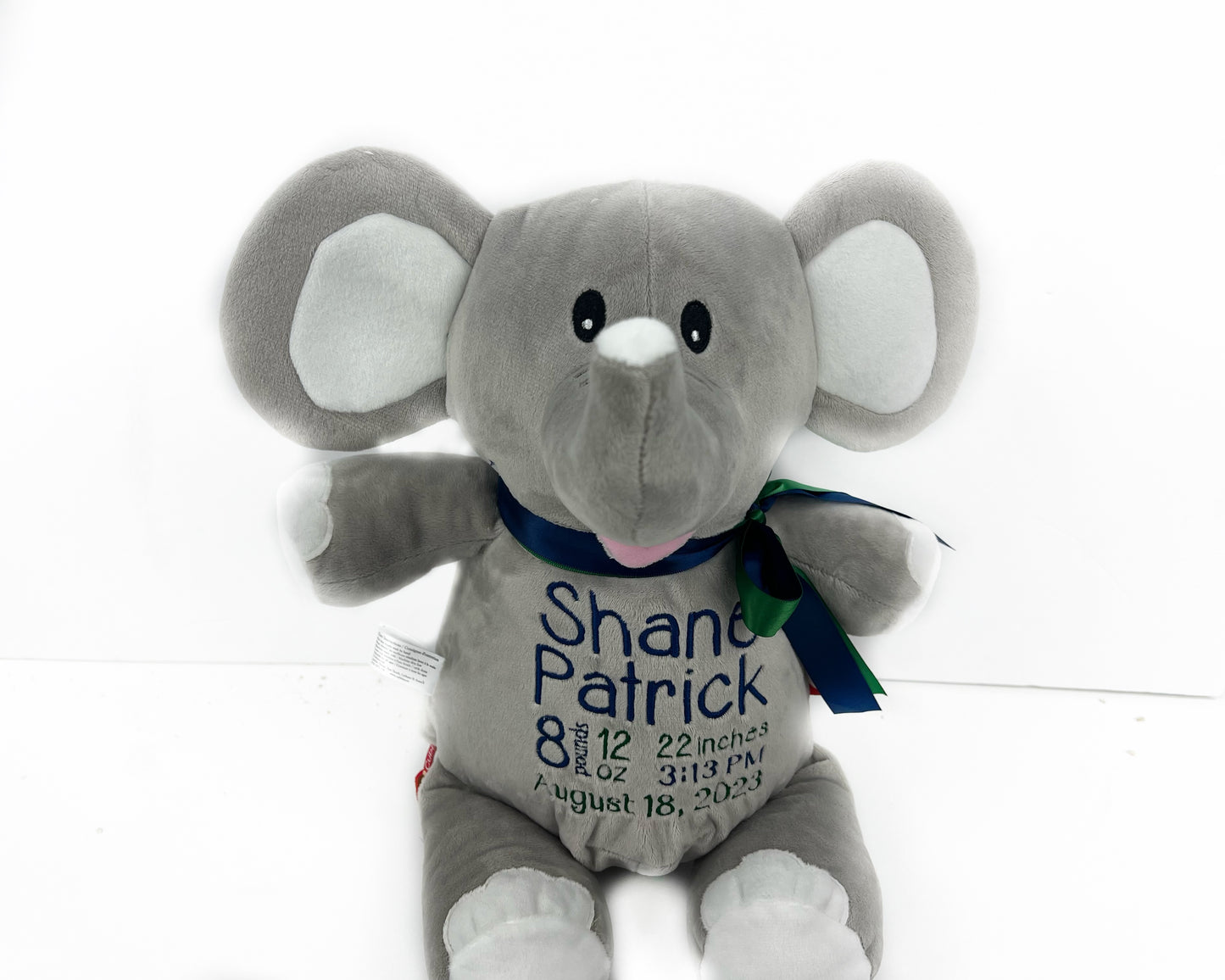 Personalized Stuffed Elephant, Gray Elephant, Customize with Name or Birth Stats, Keepsake Baby Gift, Photo Prop Elephant