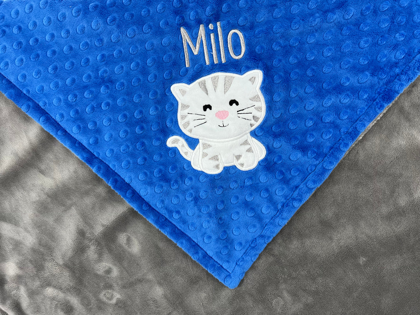 Blue Kitty Blanket, Minky Throw Blanket, Large Blue Throw for Cat Lovers