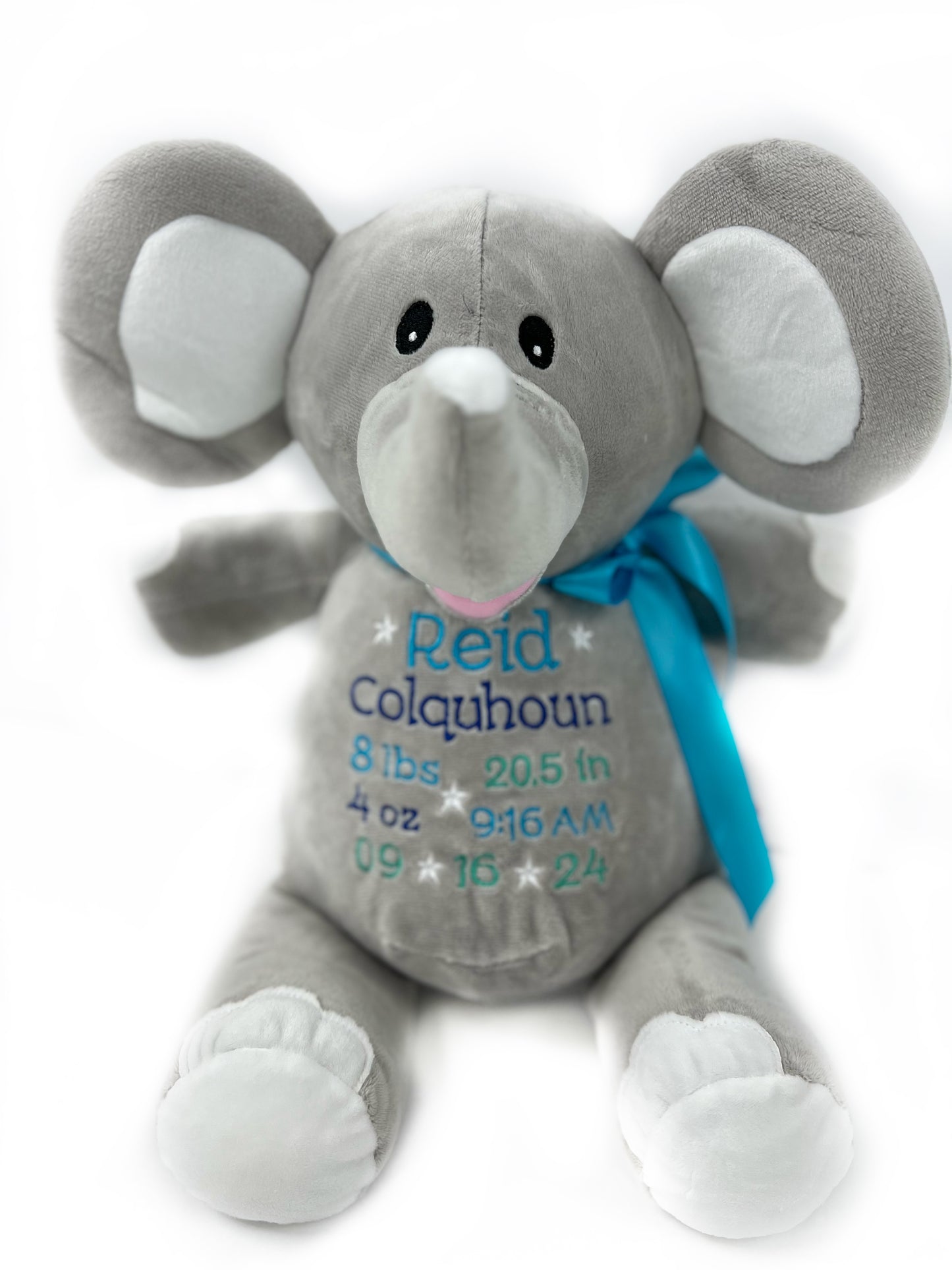 Personalized Stuffed Elephant, Gray Elephant, Customize with Name or Birth Stats, Keepsake Baby Gift, Photo Prop Elephant