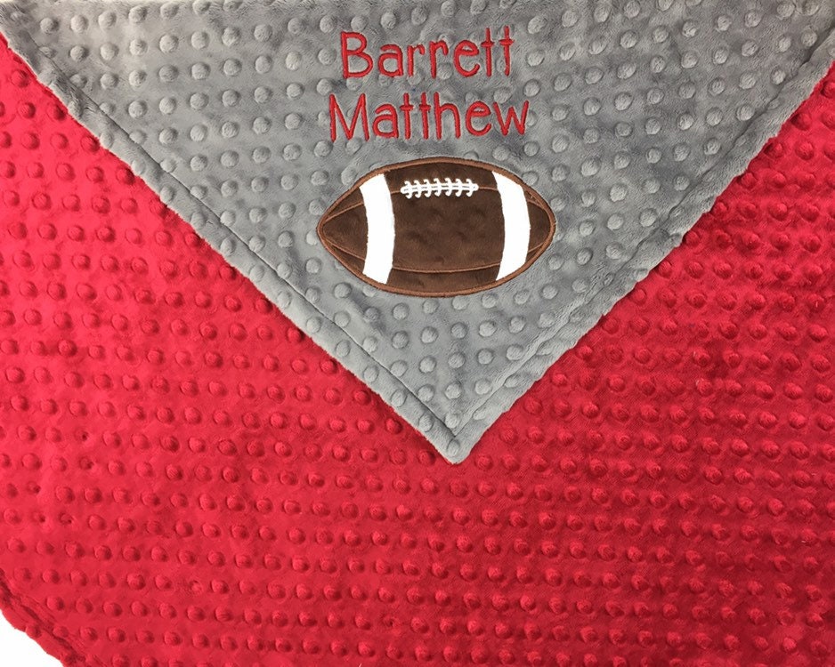 Personalized Football Blanket, Crimson Red and Gray Minky, Choose Your Team Colors, Baby Blanket, Toddler Blanket