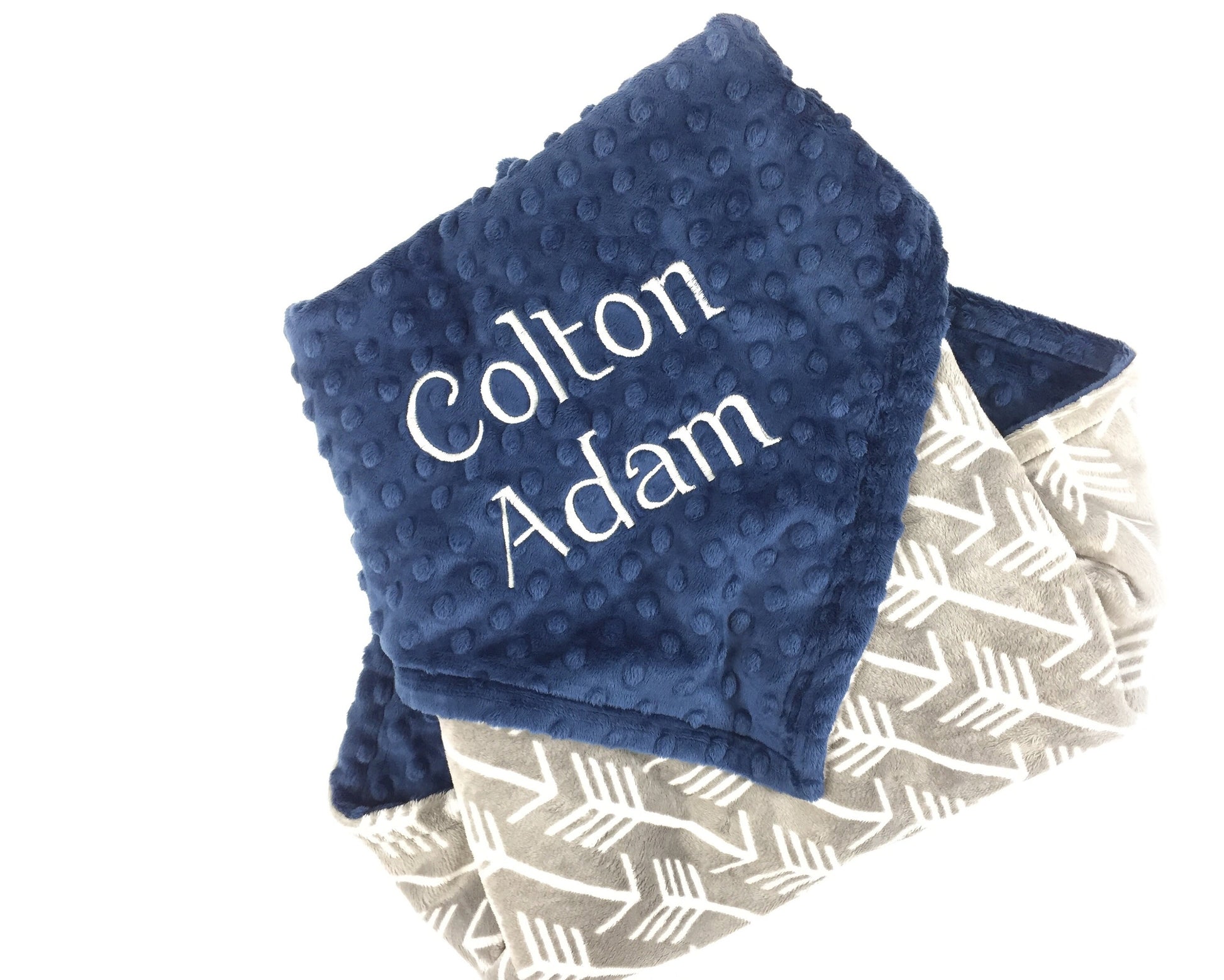 Personalized Baby Blanket, Blue and Grey Minky, Embroidered Name or Birth Stats, Keepsake Baby Gift, Blue Minky Blanket, Newborn Baby Gift