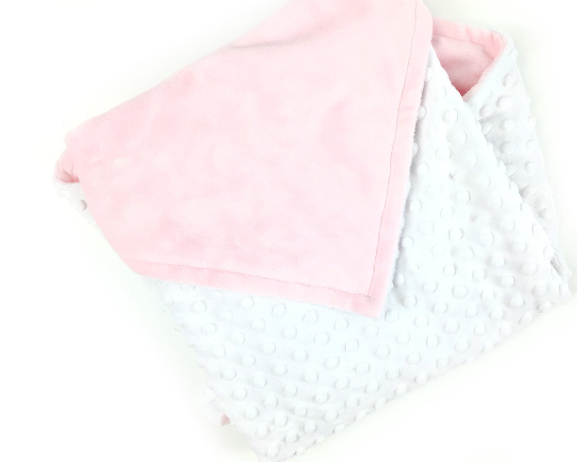 Minky Baby Blanket, Pink Gold and White, Personalize with Name or Birth Stats, Keepsake Baby Gift