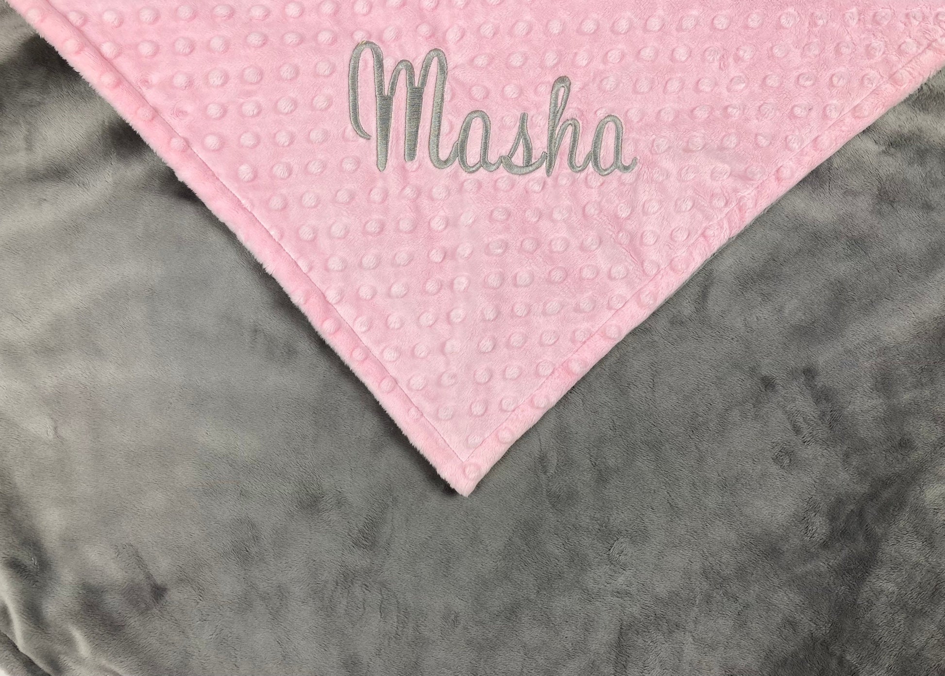 Baby Minky Blanket, Embroidered Name, Pink and Gray, Personalized Gift for Baby, Birth Stats Blanket, Keepsake Gift for Baby Girl