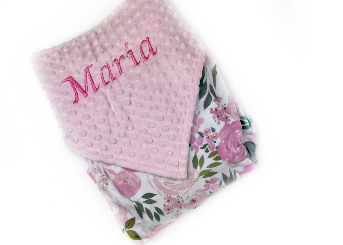 Personalized Baby Blanket, Pink Flower Minky, Plush Newborn Girl Blanket, Floral Keepsake Gift, Custom Baby Blanket, Baby Shower Gift