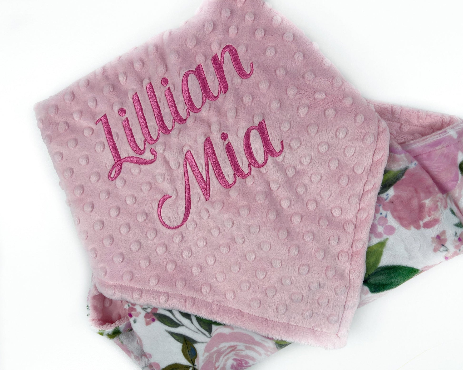 Personalized Baby Blanket, Pink Flower Minky, Plush Newborn Girl Blanket, Floral Keepsake Gift, Custom Baby Blanket, Baby Shower Gift