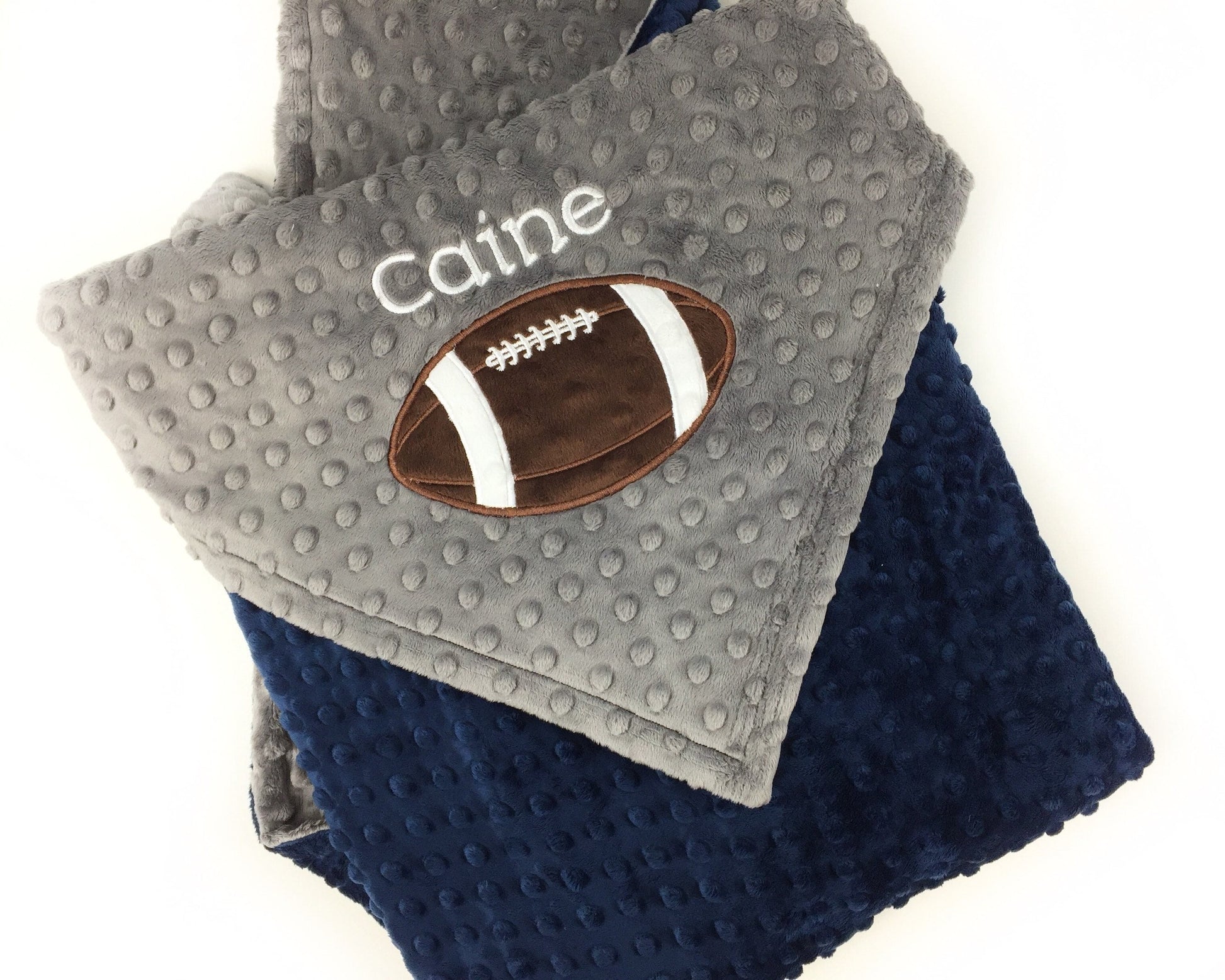 Personalized Football Blanket, Gray and Navy Minky, Gift for Football Fan, Toddler Blanket, Plush Baby Gift, Navy Blanket