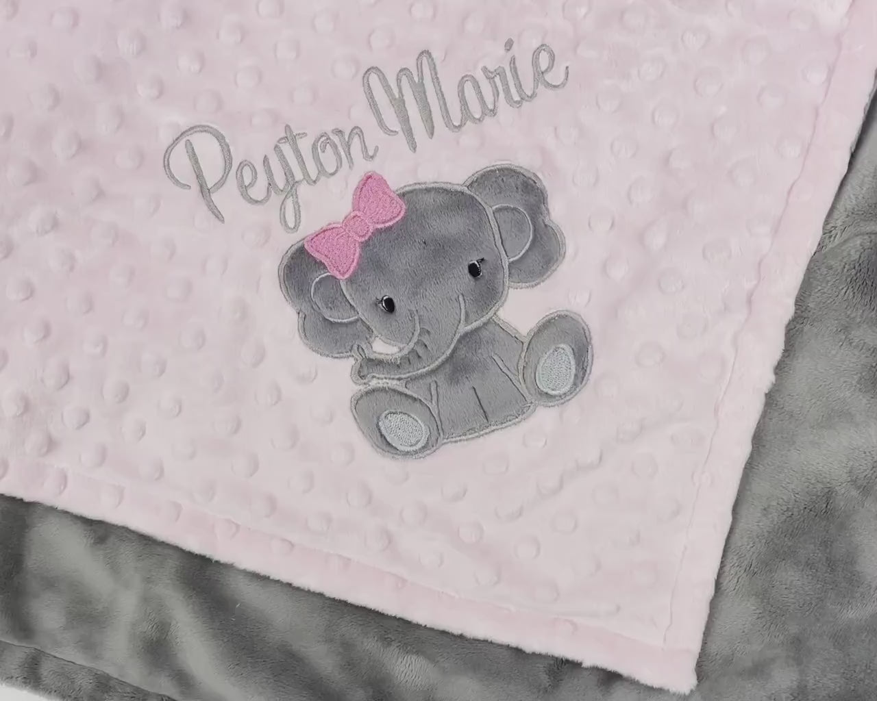 Pink Baby Blanket, Personalized Blanket, Plush Minky Blanket, Pink Gray Minky, Elephant Blanket