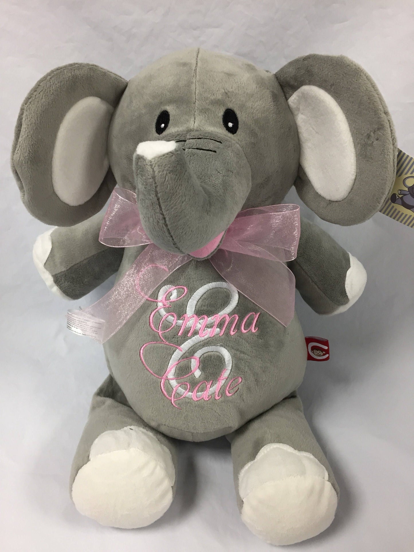 Personalized Stuffed Elephant, Gray Elephant, Customize with Name or Birth Stats, Keepsake Baby Gift, Photo Prop Elephant