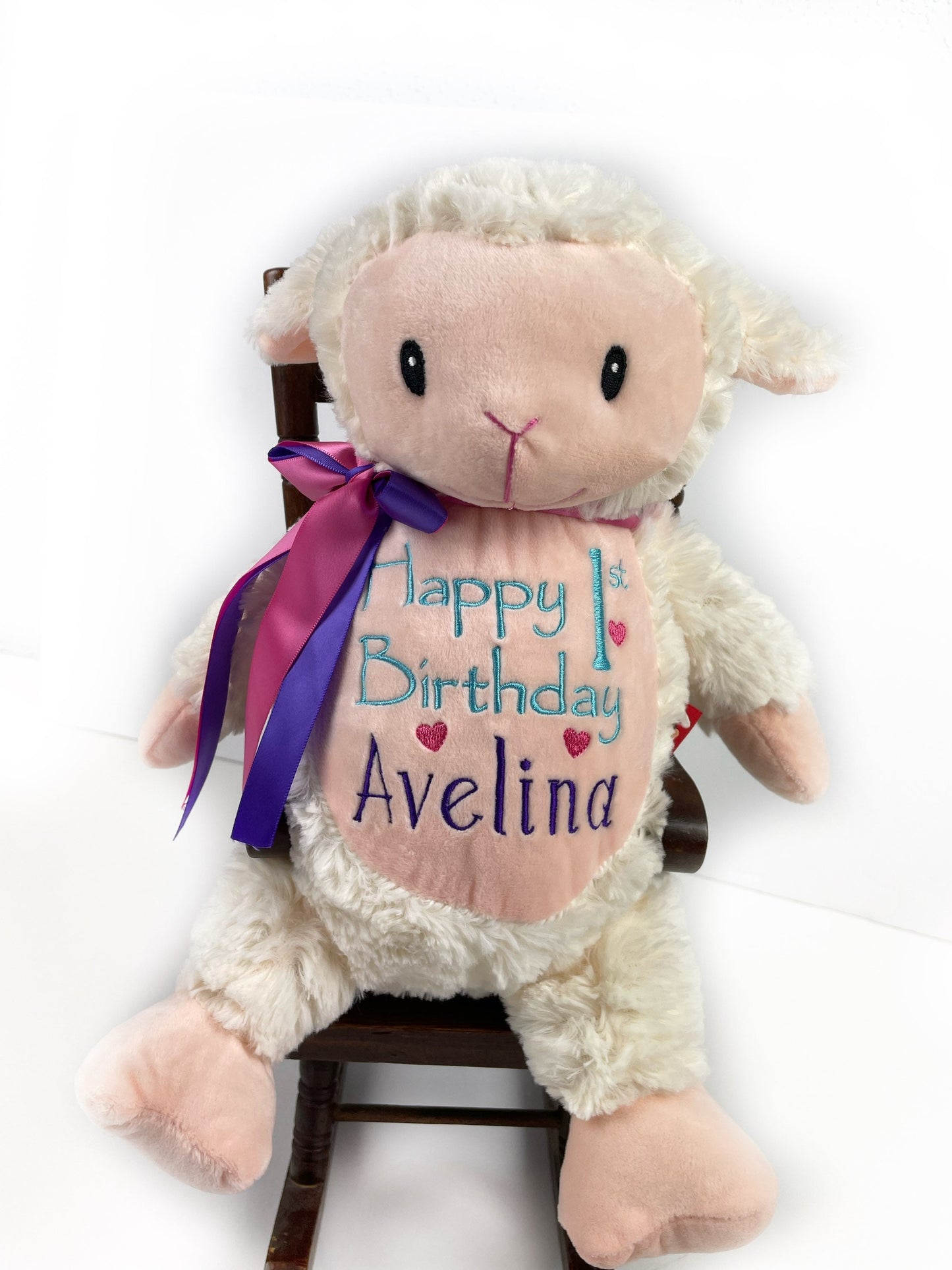 Personalized Fluffy Lamb, Birth Stats, Cubbies Stuffed Animal, Newborn Gift, 1st Birthday Gift, Keepsake Lamb, Christening Gift for Babies