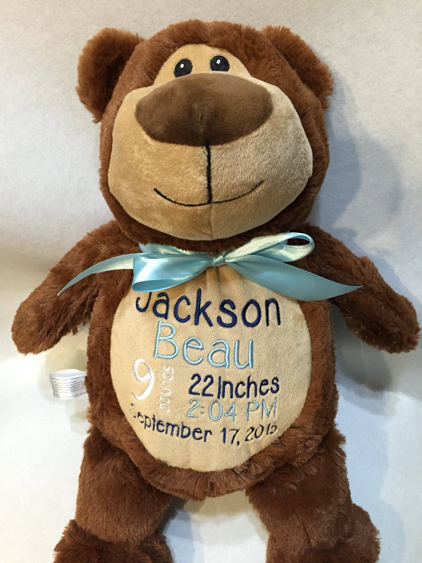 Personalized Brown Teddy Bear, Birth Stats, Bear Stuffed Animal, Newborn Gift, 1st Birthday Gift, Keepsake Bear, Christening Gift for Babies